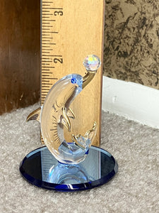 Dolphin With Ball Glass Figurine Swarovski Crystal Elements