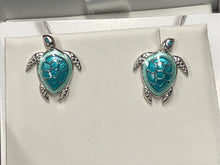 Load image into Gallery viewer, Turtle Silver Earrings Hard Fired Enamel