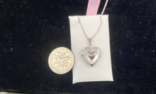 Load image into Gallery viewer, Heart Locket Sterling Silver Mother Of Pearl Rope Chain Engravable