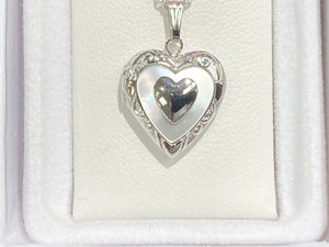 Heart Locket Sterling Silver Mother Of Pearl Rope Chain Engravable