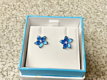 Load image into Gallery viewer, Silver White Sapphire Blue Flower Earrings