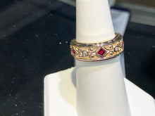 Cargar imagen en el visor de la galería, Ruby And Diamond Wide Gold Ring