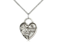 Charger l'image dans la galerie, Guardian Angel Silver Heart Pendant With Chain Religious