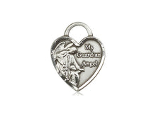 Charger l'image dans la galerie, Guardian Angel Silver Heart Pendant With Chain Religious