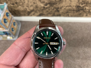 Seiko Watch Green Dial Leather Strap