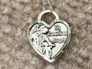 Guardian Angel Silver Heart Pendant With Chain Religious