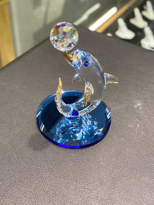Dolphin With Ball Glass Figurine Swarovski Crystal Elements