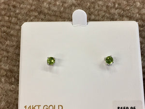 14 K White Gold 0.58 Carat Round Peridot Stud Earrings August Birthstone