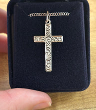 Load image into Gallery viewer, Hand Engraved Silver Cross With Chain Religious