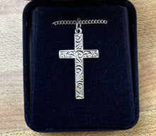 Load image into Gallery viewer, Hand Engraved Silver Cross With Chain Religious