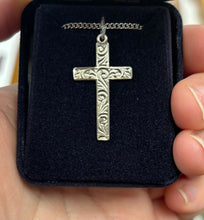 Load image into Gallery viewer, Hand Engraved Silver Cross With Chain Religious