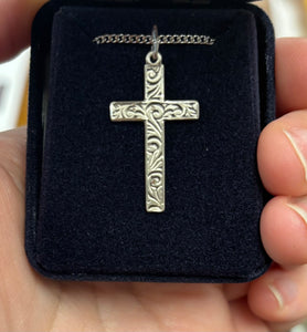 Hand Engraved Silver Cross With Chain Religious