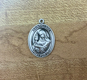 Saint Clare Of Assisi Silver Pendant With Chain Religious