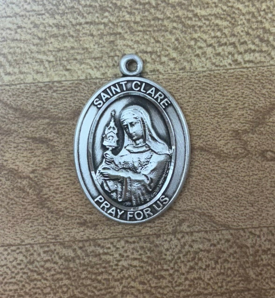 Saint Clare Of Assisi Silver Pendant With Chain Religious