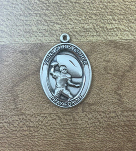 Saint Christopher Football Silver Pendant With Chain Religious