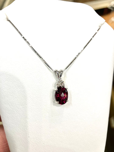 Rhodolite Garnet And Diamond White Gold Necklace