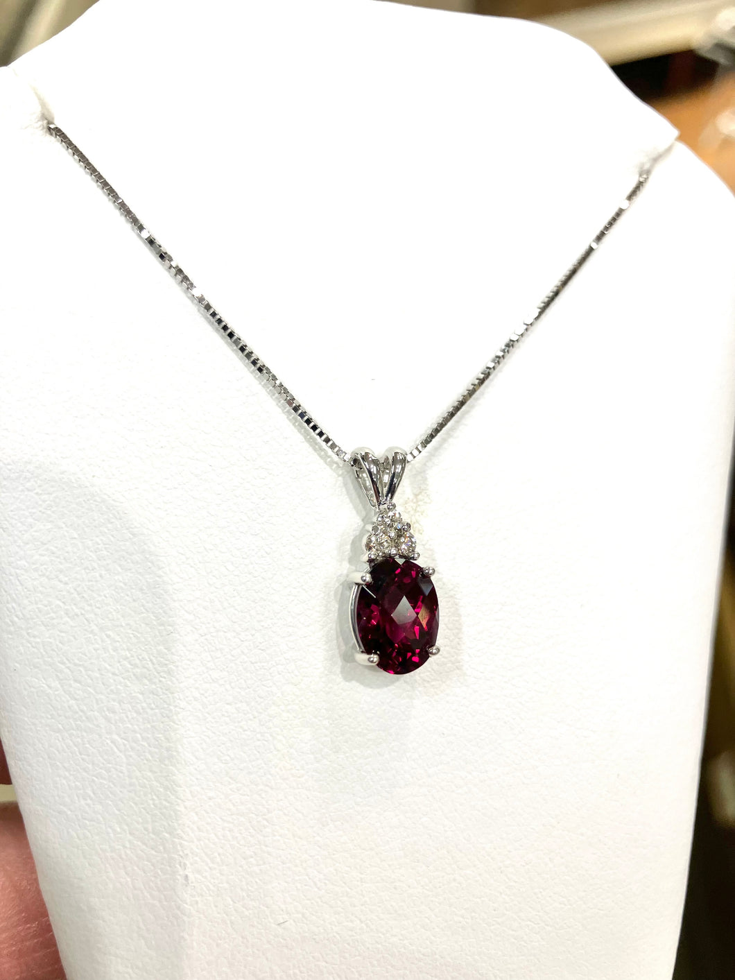 Rhodolite Garnet And Diamond White Gold Necklace