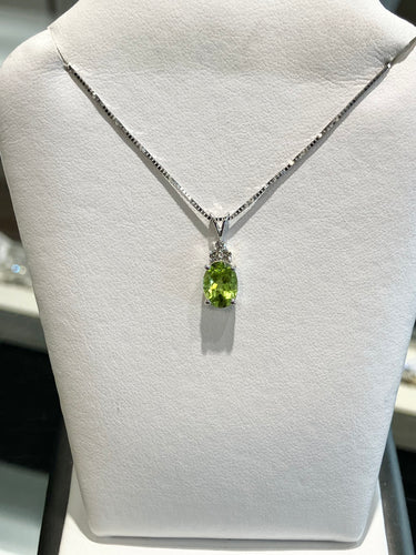 Peridot And Diamond White Gold Necklace