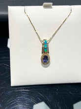 Load image into Gallery viewer, Tanzanite And Inlaid Opal Gold Pendant
