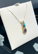 Load image into Gallery viewer, Tanzanite And Inlaid Opal Gold Pendant