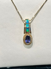 Load image into Gallery viewer, Tanzanite And Inlaid Opal Gold Pendant
