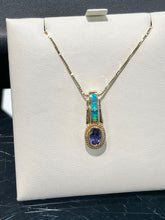 Load image into Gallery viewer, Tanzanite And Inlaid Opal Gold Pendant
