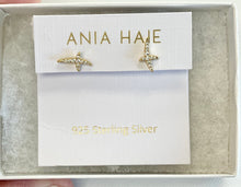 Load image into Gallery viewer, Gold Kiss Pave Stud Silver Earrings Gold Plated Ania Haie