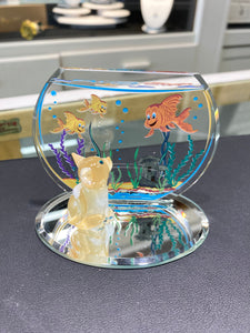 Cat And Fishbowl Glass Figurine