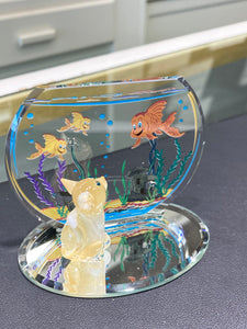 Cat And Fishbowl Glass Figurine