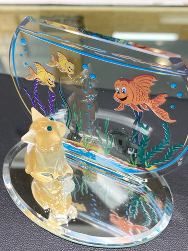 Cat And Fishbowl Glass Figurine