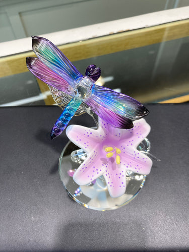 Dragonfly And Lily Glass Figurine