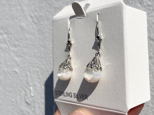 Silver Snow Globe Opal Dangle Earrings