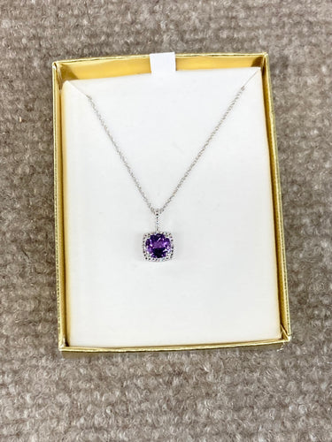 Amethyst And Diamond Silver Pendant