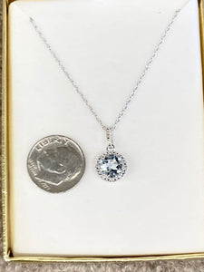 Aquamarine And Diamond Silver Pendant With Chain