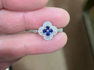 Sapphire And Diamond 14 K White Gold Ring