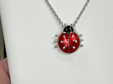 Load image into Gallery viewer, Silver Lady Bug With White Sapphire Adjustable Necklace