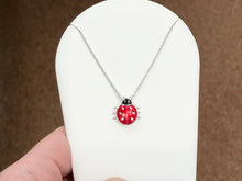 Cargar imagen en el visor de la galería, Silver Lady Bug With White Sapphire Adjustable Necklace
