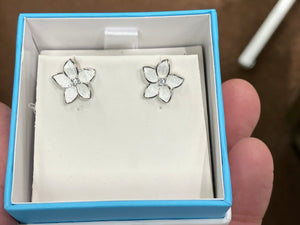 White Stephanotis Flower Earrings With White Sapphire