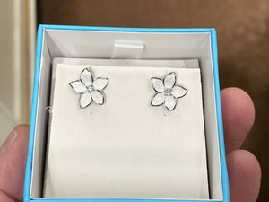 White Stephanotis Flower Earrings With White Sapphire