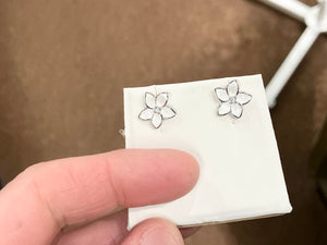 White Stephanotis Flower Earrings With White Sapphire