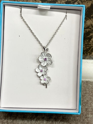 Cherry Blossoms Pink Sapphire Adjustable Silver Necklace