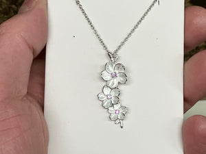 Cherry Blossoms Pink Sapphire Adjustable Silver Necklace