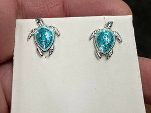 Turtle Silver Earrings Hard Fired Enamel