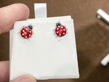 Load image into Gallery viewer, Lady Bug Silver White Sapphire Earrings