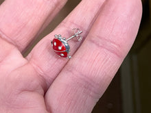 Load image into Gallery viewer, Lady Bug Silver White Sapphire Earrings