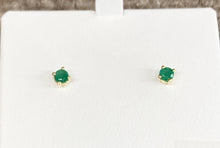 Load image into Gallery viewer, Emerald 14 K Yellow Gold Stud Earrings