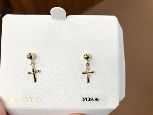 Gold Dangle Cross Stud Earrings Religious