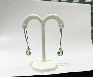 Green Amethyst And Diamond White Gold Dangle Earrings