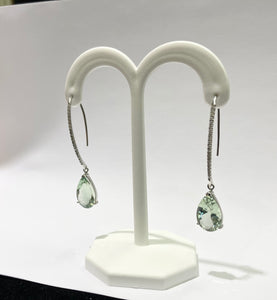 Green Amethyst And Diamond White Gold Dangle Earrings