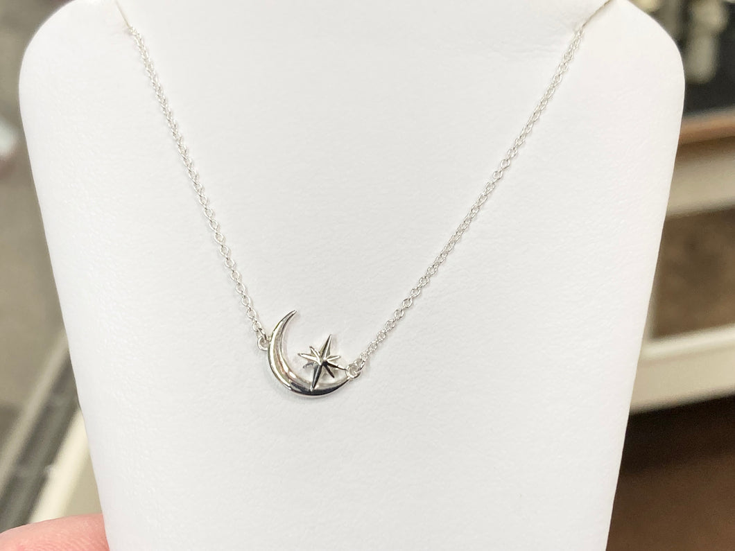 Crescent Moon And Star Silver Necklace